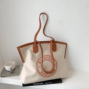 Холщовая сумка с буквенным принтом, сумка для покупок для девочек, Большая вместительная простая сумка на одно плечо, новый универсальный тренд 2021 года