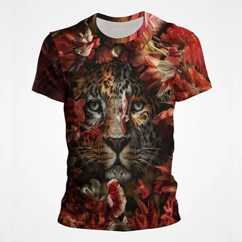 Креативные футболки с 3D-принтом с цветочным животным, Тигром и Львом, крутые мужские уличные футболки, винтажные повседневные женские топы оверсайз с коротким рукавом, футболка