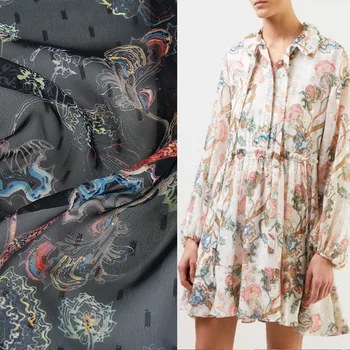 Полиэфирная шифоновая ткань с растительным принтом, брендовая тонкая перспективная одежда, ткань для рубашек, ткани для платья Оптом по метру