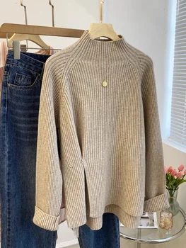 Новинка осени и зимы 2023, Южная Корея, Женский свитер Dongmen, вязаный свитер с высоким воротником и разрезом наполовину, джемпер на подкладке