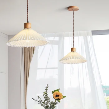 Современные подвесные светильники с плиссированным абажуром Nordic E27 Подвесные светильники для столовой Кухни Островное освещение Потолочная Люстра LED