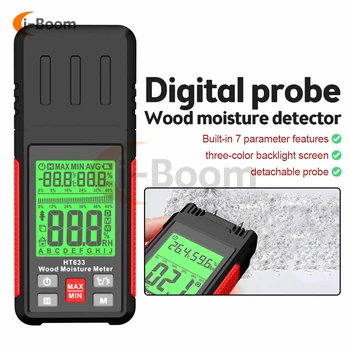 HT633 Цифровой измеритель влажности древесины, Профессиональный Гигрометр древесины 0 ~ 57%, Портативный Измерительный инструмент, детектор влажности древесины с ЖК-дисплеем