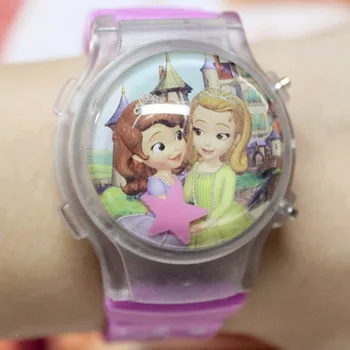 Серия Princess Мультфильмы о принцессе Софии, Силикагелевые светящиеся часы для девочек, мигающие светодиодные электронные часы, детские часы, женские