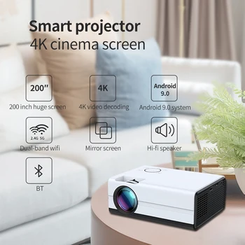 T01-Умный проектор, Мини-профессиональный Android Wifi, 1080P Светодиодный проектор, 4K Портативный домашний кинотеатр, ТВ-проектор
