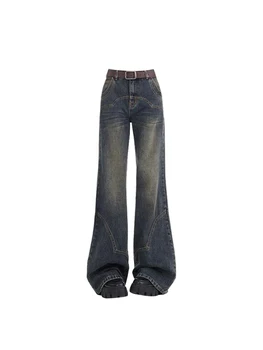 Женские винтажные мешковатые джинсы Harajuku, эстетичные джинсовые брюки с высокой талией, панк-мода 90-х, Y2k, широкие ковбойские брюки, одежда 2023 года