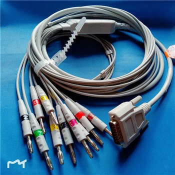Совместим с 10-дюймовым ЭКГ-кабелем Nihon Kohden ECG-1250, ECG-1350 ECG с выводными проводами, 10 выводами ЭКГ-кабеля 4.0 с банановым концом AHA, TPU