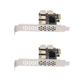 2X Новая плата адаптера Pcie Riser с 4 портами PCI-E от 1X до 4 USB 3.0 PCI-E Rabbet GPU Riser Extender Ethereum ETH