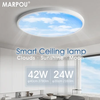 Потолочный светильник MARPOU Smart Sky для гостиной с приложением дистанционного управления Moon, Ультратонкое освещение с регулируемой яркостью для комнаты