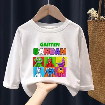 Garten of Banban, одежда для мальчиков и девочек, футболка с длинными рукавами, хлопковая милая одежда, футболка, Удобные топы, базовая рубашка с героями мультфильмов, подарок для детей